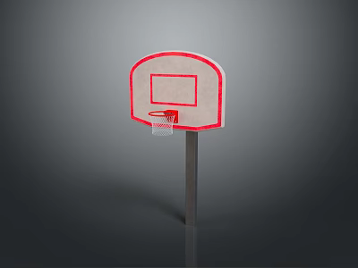 Basketball Hoop with Red Border White Backboard on Metal Pole and Net 3d model