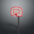 Basketball Hoop with Red Border White Backboard on Metal Pole and Net