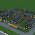 Traditional Chinese Ancient Architecture With Enclosed Layout Eaves Roofs And Green Grass Courtyard