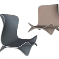 Modern Leisure Chairs with Unique Curved Wave Design Blue and Beige Fabric Upholstery Stylish Contemporary