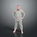 Realistic Game and Movie Character Male in Military Uniform Standing Pose with Hands on Hips