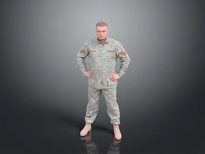 Realistic Game and Movie Character Male in Military Uniform Standing Pose with Hands on Hips 3d model