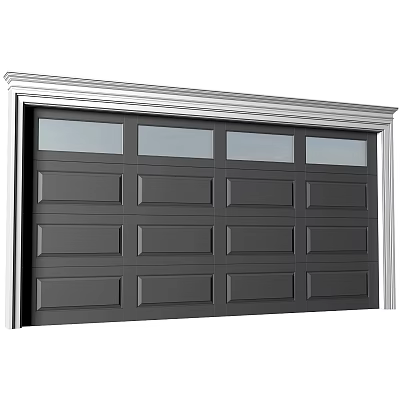 Modern Dark Gray Garage Door With Panel Design And Top Window Panels 3d model