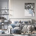 Modern Kids Bedroom With Soft Tones Toys Study Desk And Art Decor
