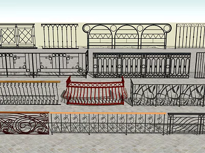 Ornate Wrought Iron Fences with Diverse Intricate Patterns and Decorative Railings 3d model