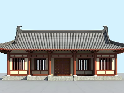 Traditional Ancient Chinese Architecture With Curved Eaves Tile Roof And Carved Wooden Doors 3d model