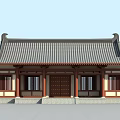 Traditional Ancient Chinese Architecture With Curved Eaves Tile Roof And Carved Wooden Doors