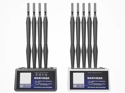 Modern Decorative Ornament Set With Black Antenna Like Structures And Base Labels 3d model