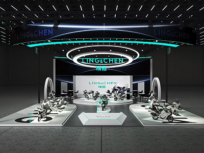 LINGCHEN Modern Exhibition Booth Featuring Product Showcase And Lighting Design 3d model