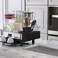 Functional Restaurant Kitchen With Dish Rack Dishes Cups Cabinets And Marble Countertop Sink