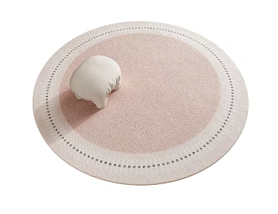 Round Pink Rug With White Black Dotted Border And Small White Pillow On Top 3d model