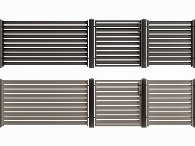 Modern Metal Fence Design With Horizontal Slats And Sectional Panel Structure 3d model