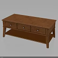 Wooden Coffee Table With Three Drawers And Lower Shelf Functional Design 3d model