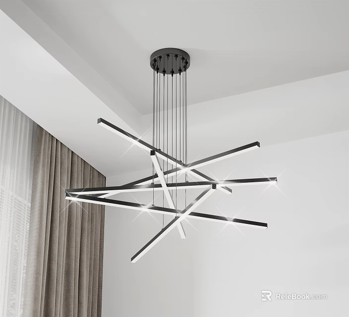 Modern Linear Crossed Chandelier Design In White Ceiling Minimalist Setting 3d model