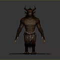 Horned Mythical Creature Character With Tribal Cloth Standing On Patterned Mat 3d model