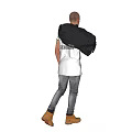 Man Wearing Striped Vest Carrying Black Bag With White T-Shirt Sleeves Jeans And Brown Boots