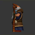 3D Cartoon Wizard Game Character With White Beard Blue Robe And Wooden Staff