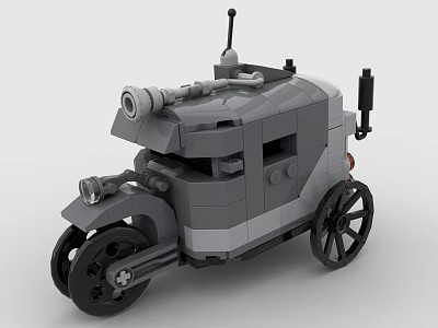 Building Blocks Armored Vehicle Model With Gun Turret Antenna And Wheels 3d model