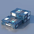 Two Blue Camouflage Storage Boxes With PIXEL BOX Text And White Labels 3d model