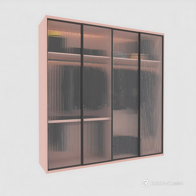 Modern Wardrobe With Glass Doors And Light Pink Frame For Bedroom Storage 3d model 