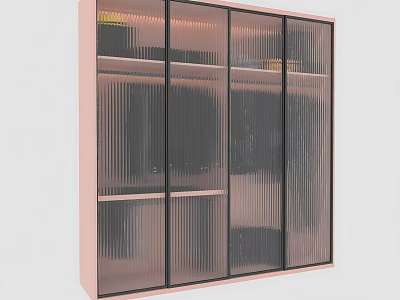 Modern Wardrobe With Glass Doors And Light Pink Frame For Bedroom Storage 3d model