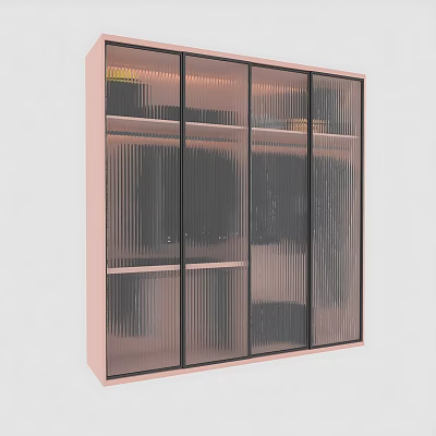 Modern Wardrobe With Glass Doors And Light Pink Frame For Bedroom Storage 3d model