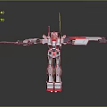 Game and Movie Robot Character with Mechanical Design Extended Wings Gray White Red Standing Pose