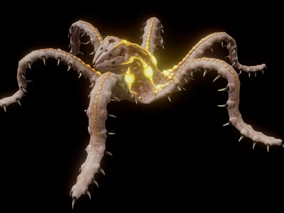 Mysterious Alien Creature With Multiple Spiked Tentacles And Glowing Yellow Lights 3d model