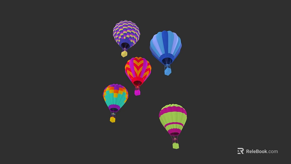 Colorful Hot Air Balloons With Vibrant Patterns Floating In Dark Background 3d model 