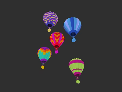 Colorful Hot Air Balloons With Vibrant Patterns Floating In Dark Background 3d model