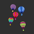Colorful Hot Air Balloons With Vibrant Patterns Floating In Dark Background