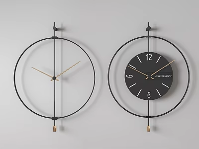 Two Black Minimalist Wall Clocks One With Numbers And Simple Hands Light Wall Background 3d model