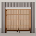 Wooden Slatted Sliding Gate Design With Gray Columns And Modern Structure