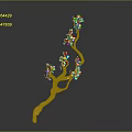Golden Tree Branch Decoration With Curved Stems And Flower Ornaments On Gray Background