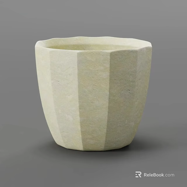 Light Beige Bonsai Planter With Geometric Stripes And Modern Design 3d model 