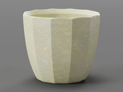 Light Beige Bonsai Planter With Geometric Stripes And Modern Design 3d model