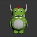 Cute Green Monster Game Character With White Horns Red Crest Big Eyes And Sharp Teeth