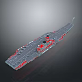 Aircraft Carrier Model With Gray Deck Red Accents And Fighter Jets