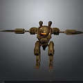 Mechanical Robot Character And Insect Creature With Golden Armor Glowing Eyes And Mechanical Arms