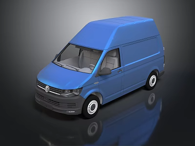 Volkswagen Blue Cargo Van on Dark Background with Reflective Surface 3d model