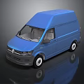 Volkswagen Blue Cargo Van on Dark Background with Reflective Surface