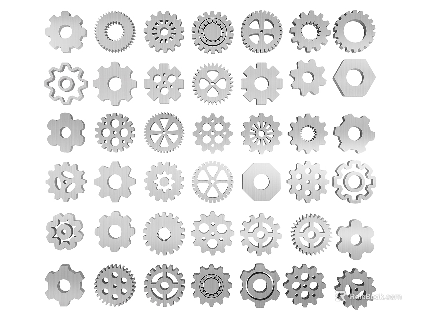 Various Shaped Metal Gears and Nuts as Essential Hardware Tools Components 3d model 