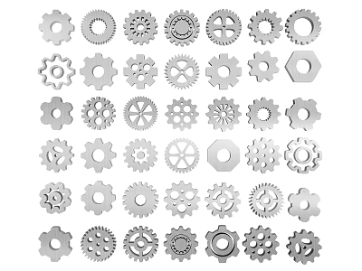 Various Shaped Metal Gears and Nuts as Essential Hardware Tools Components 3d model