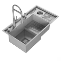 Black Modern Kitchen Sink With Faucet Drain And Drying Rack Design 3d model
