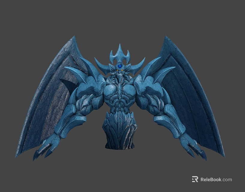 Blue Mythical Creature Character With Large Wings Muscular Body Horned Head And Glowing Eyes 3d model 