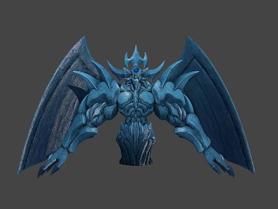 Blue Mythical Creature Character With Large Wings Muscular Body Horned Head And Glowing Eyes 3d model