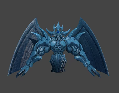 Blue Mythical Creature Character With Large Wings Muscular Body Horned Head And Glowing Eyes 3d model