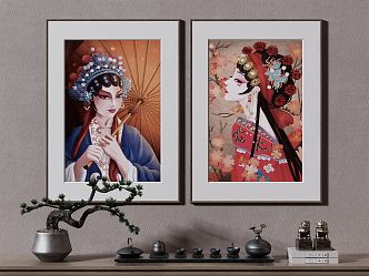 New Chinese figure painting decorative painting 3d model