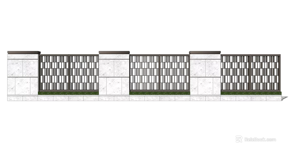 Modern Scenic Feature Wall Design With Grille Patterns And Stone Panels 3d model 