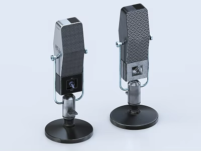 Dual Headphone Speakers With Black Base Silver Stand And Mesh Design 3d model
